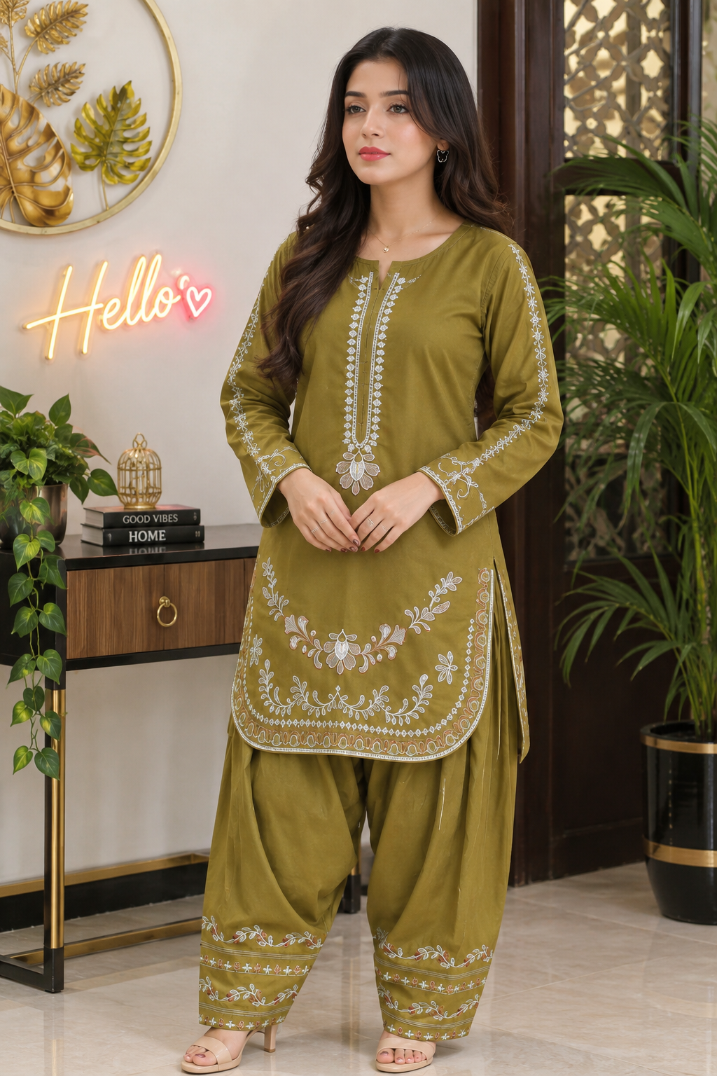 Elegant Embroidered 2-Piece Lawn Suit with Dhaka Pajama