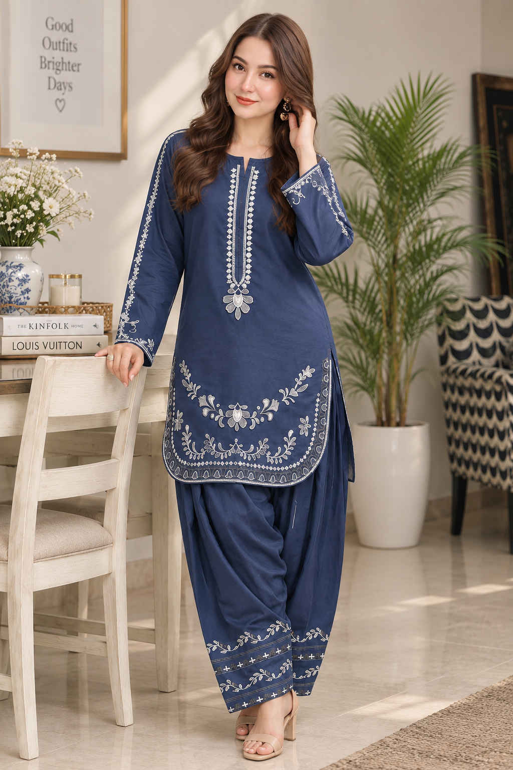 Embroidered 2-Piece Lawn Suit with Dhaka Pajama