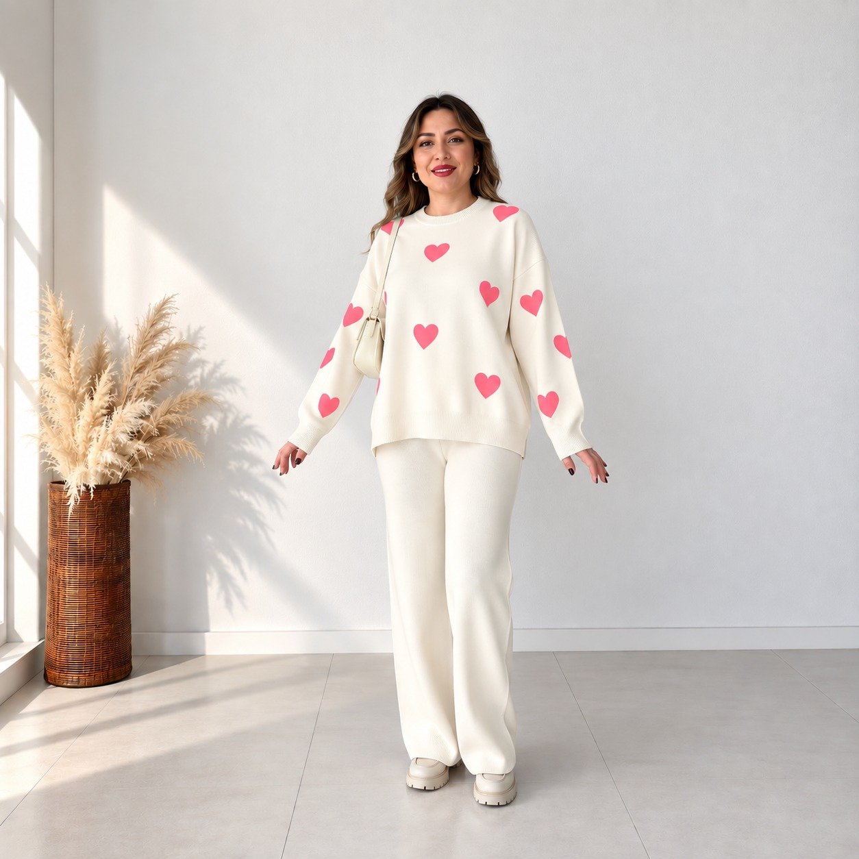 A&S Heart Printed Women’s 2-Piece Winter Tracksuit – Warm & Soft Fleece