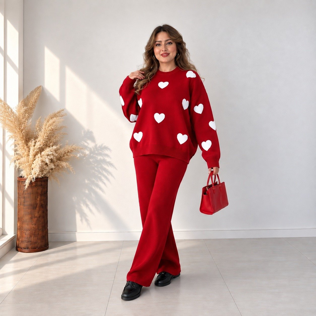 A&S Heart Printed Women’s 2-Piece Winter Tracksuit – Warm & Soft Fleece
