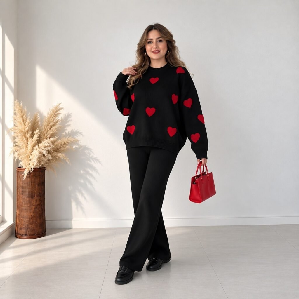 A&S Heart Printed Women’s 2-Piece Winter Tracksuit – Warm & Soft Fleece